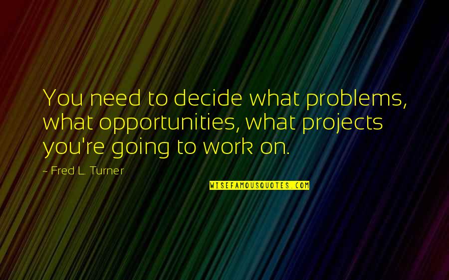 Work Opportunities Quotes By Fred L. Turner: You need to decide what problems, what opportunities, Work Opportunities Quotes By Fred L. Turner: You need to decide what problems, what opportunities,