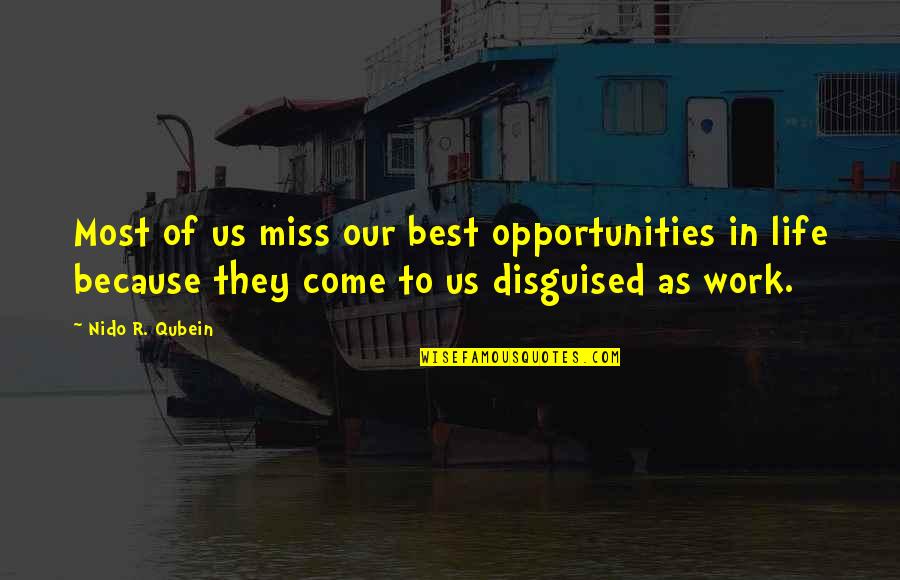 Work Opportunities Quotes By Nido R. Qubein: Most of us miss our best opportunities in Work Opportunities Quotes By Nido R. Qubein: Most of us miss our best opportunities in