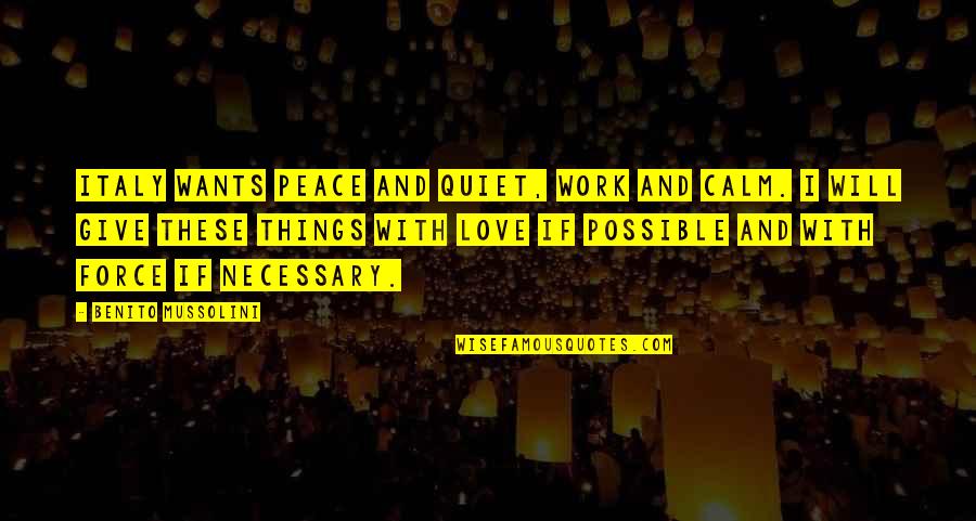 Work Peace Quotes By Benito Mussolini: Italy wants peace and quiet, work and calm. Work Peace Quotes By Benito Mussolini: Italy wants peace and quiet, work and calm.