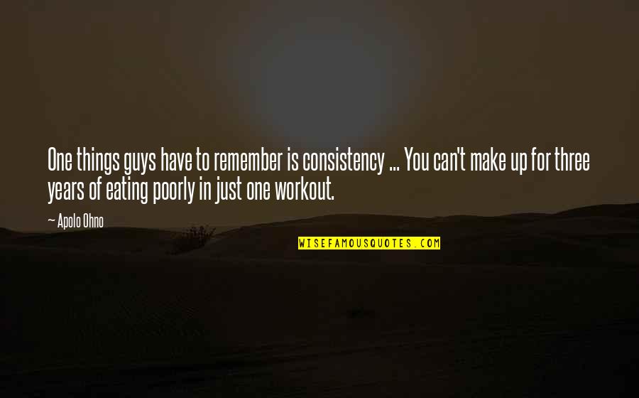 Workout Consistency Quotes By Apolo Ohno: One things guys have to remember is consistency
