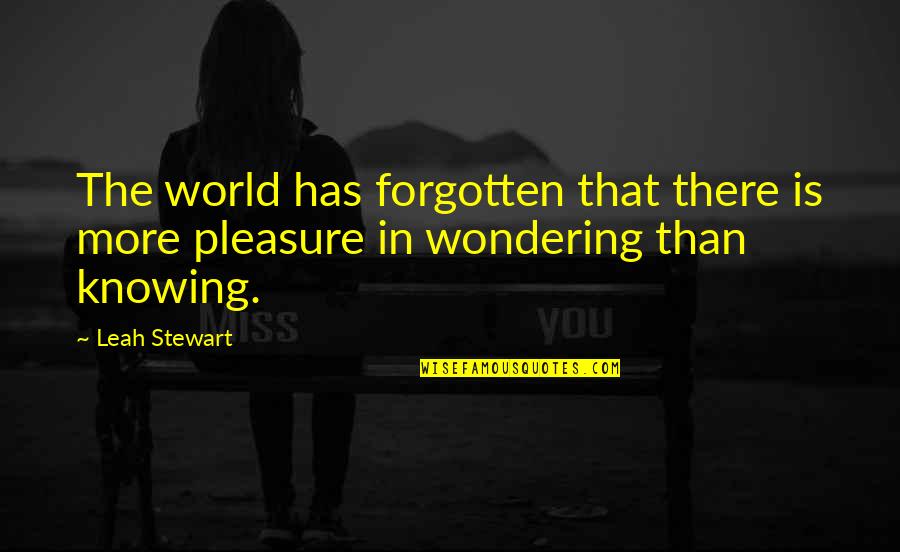 World Knowing Quotes By Leah Stewart: The world has forgotten that there is more