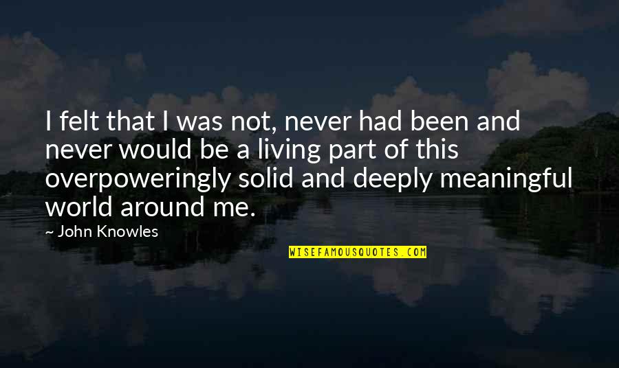 World Of Peace Quotes By John Knowles: I felt that I was not, never had