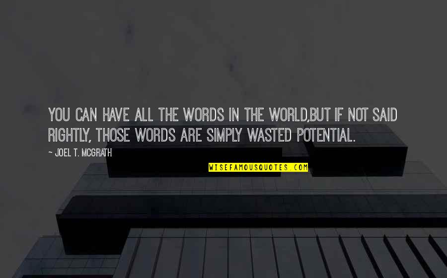 World Philosophy Quotes By Joel T. McGrath: You can have all the words in the World Philosophy Quotes By Joel T. McGrath: You can have all the words in the