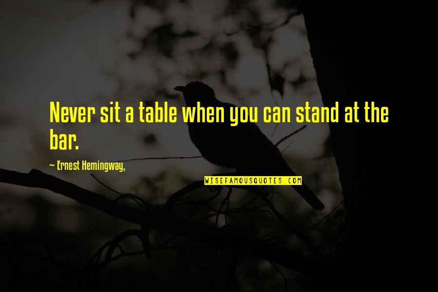 World Top Inspirational Quotes By Ernest Hemingway,: Never sit a table when you can stand World Top Inspirational Quotes By Ernest Hemingway,: Never sit a table when you can stand