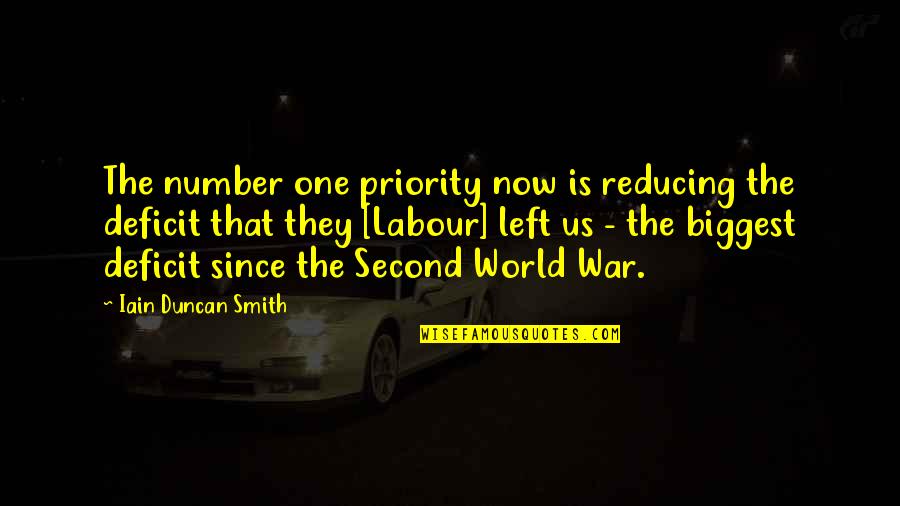 World War One Quotes By Iain Duncan Smith: The number one priority now is reducing the