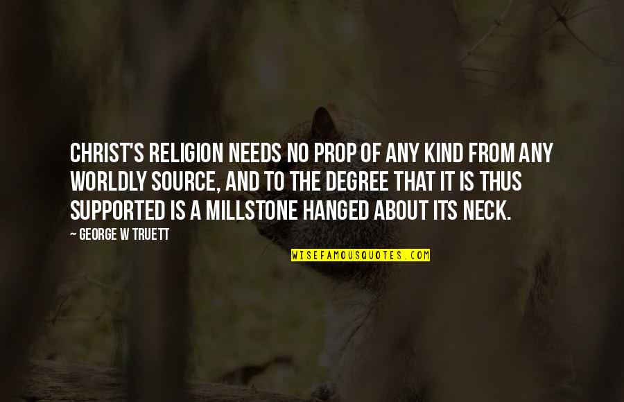 Worldly Quotes By George W Truett: Christ's religion needs no prop of any kind Worldly Quotes By George W Truett: Christ's religion needs no prop of any kind
