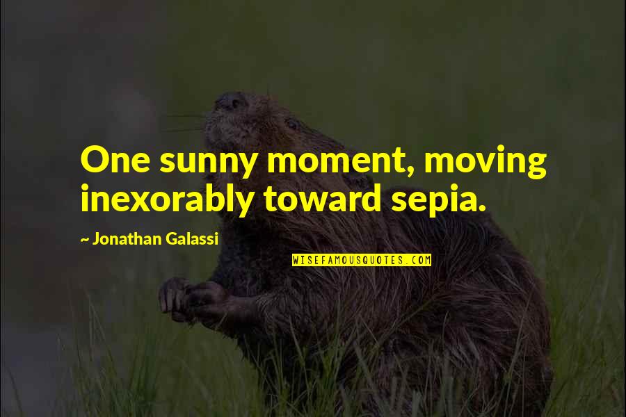 Worldventures Quotes By Jonathan Galassi: One sunny moment, moving inexorably toward sepia. Worldventures Quotes By Jonathan Galassi: One sunny moment, moving inexorably toward sepia.