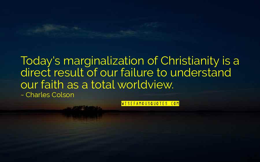 Worldview Quotes By Charles Colson: Today's marginalization of Christianity is a direct result