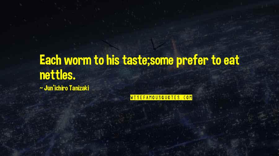 Worms Quotes By Jun'ichiro Tanizaki: Each worm to his taste;some prefer to eat Worms Quotes By Jun'ichiro Tanizaki: Each worm to his taste;some prefer to eat