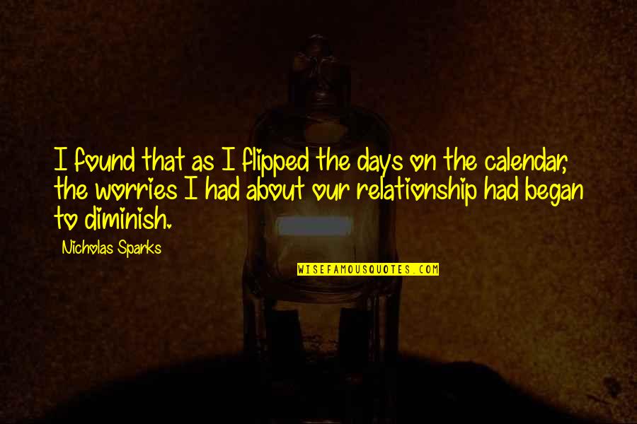 Worries About Quotes By Nicholas Sparks: I found that as I flipped the days