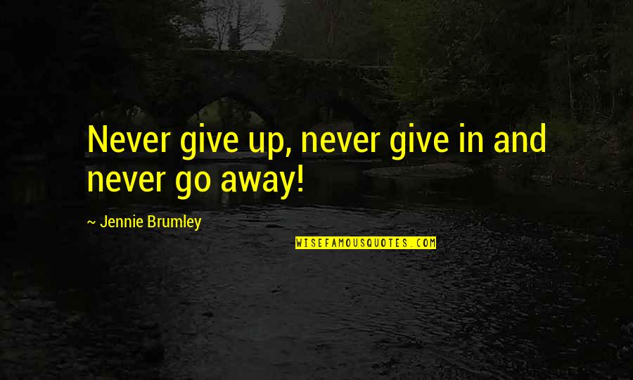 Worrying About Someone You Love Tagalog Quotes By Jennie Brumley: Never give up, never give in and never