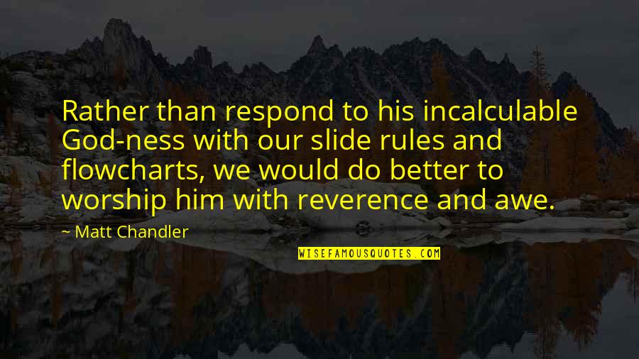 Worship To God Quotes By Matt Chandler: Rather than respond to his incalculable God-ness with