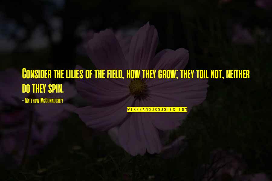 Worth The Fight Relationship Quotes By Matthew McConaughey: Consider the lilies of the field, how they