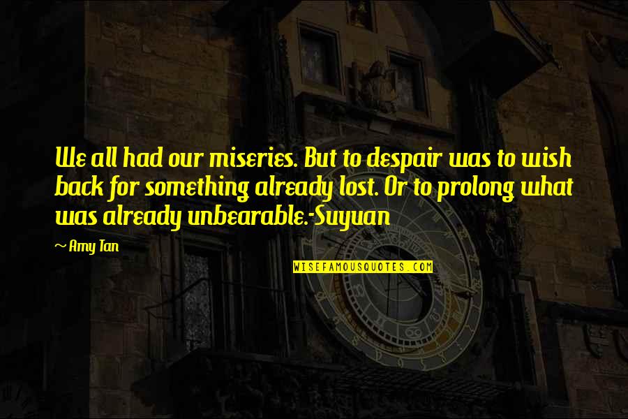 Wott'st Quotes By Amy Tan: We all had our miseries. But to despair Wott'st Quotes By Amy Tan: We all had our miseries. But to despair