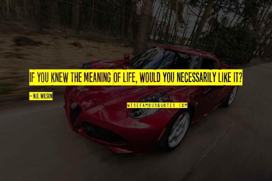 Would You Like You Quotes By N.D. Wilson: If you knew the meaning of life, would