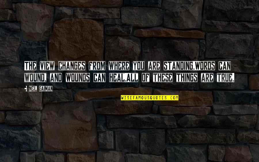 Wound Quotes By Neil Gaiman: The view changes from where you are standing.Words Wound Quotes By Neil Gaiman: The view changes from where you are standing.Words