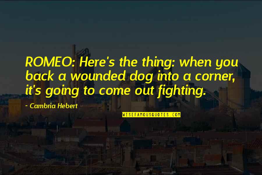 Wounded Dog Quotes By Cambria Hebert: ROMEO: Here's the thing: when you back a Wounded Dog Quotes By Cambria Hebert: ROMEO: Here's the thing: when you back a