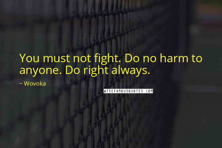 Wovoka quotes: You must not fight. Do no harm to anyone. Do right always.