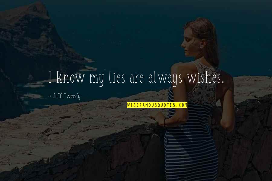 Wraak Nemen Quotes By Jeff Tweedy: I know my lies are always wishes. Wraak Nemen Quotes By Jeff Tweedy: I know my lies are always wishes.