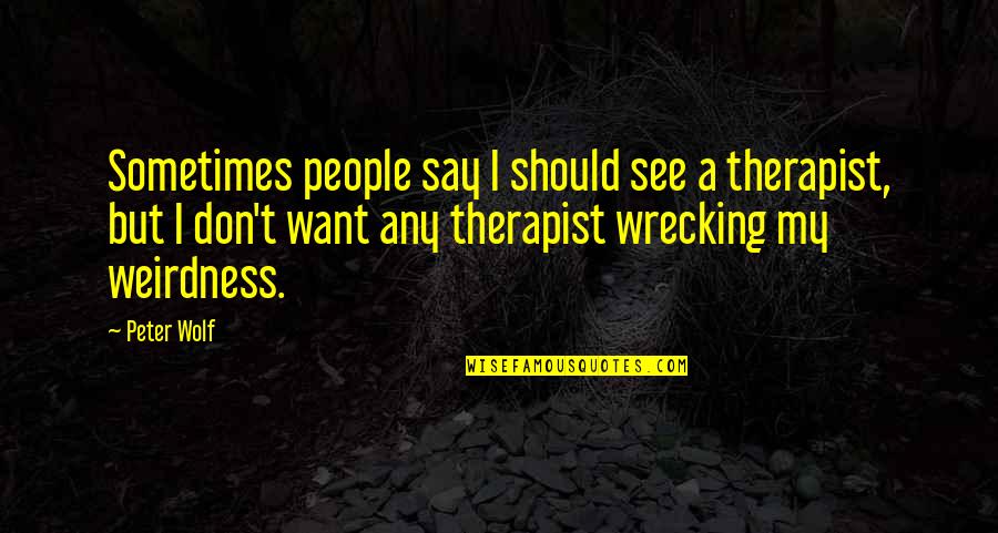 Wrecking Quotes By Peter Wolf: Sometimes people say I should see a therapist,