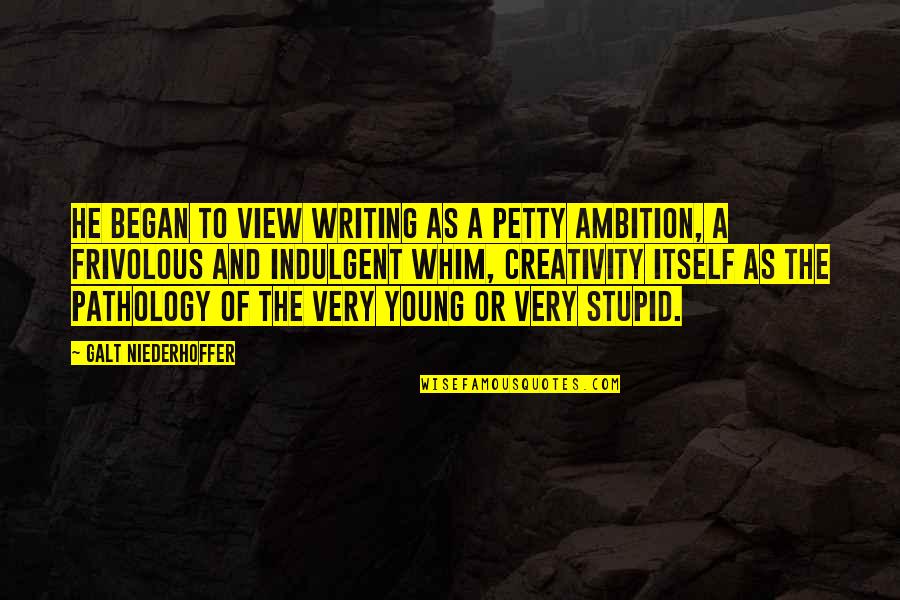 Writing And Creativity Quotes By Galt Niederhoffer: He began to view writing as a petty