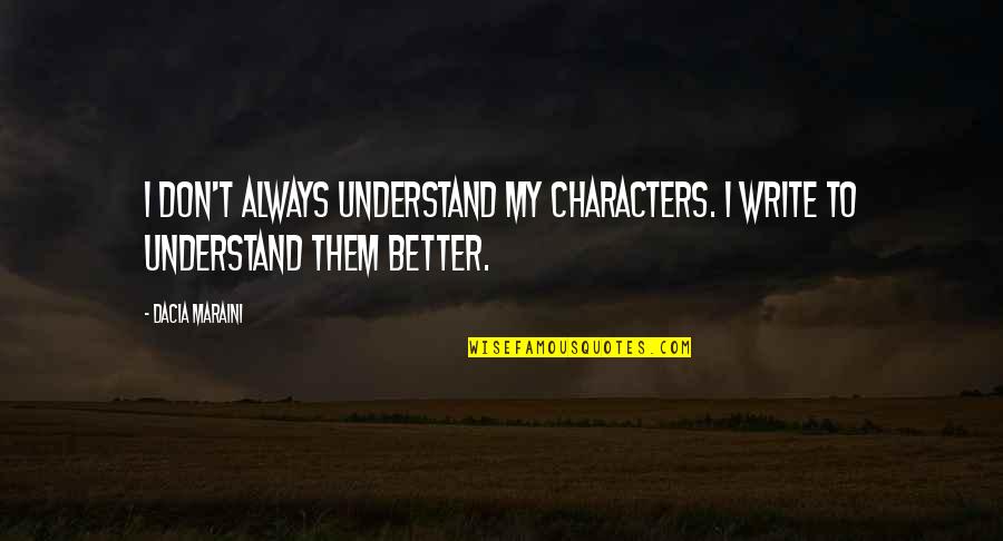 Writing Characters Quotes By Dacia Maraini: I don't always understand my characters. I write