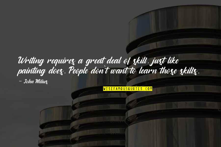 Writing Skill Quotes By John Milius: Writing requires a great deal of skill, just Writing Skill Quotes By John Milius: Writing requires a great deal of skill, just