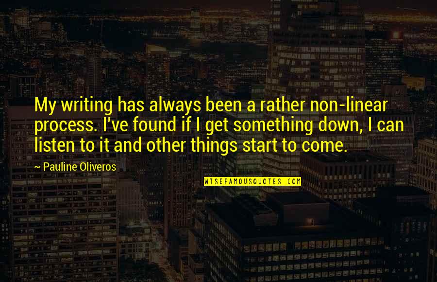 Writing Things Down Quotes By Pauline Oliveros: My writing has always been a rather non-linear Writing Things Down Quotes By Pauline Oliveros: My writing has always been a rather non-linear