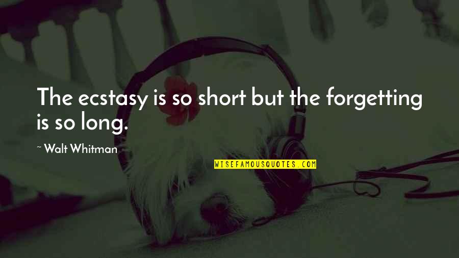 Writivism 2018 Quotes By Walt Whitman: The ecstasy is so short but the forgetting Writivism 2018 Quotes By Walt Whitman: The ecstasy is so short but the forgetting