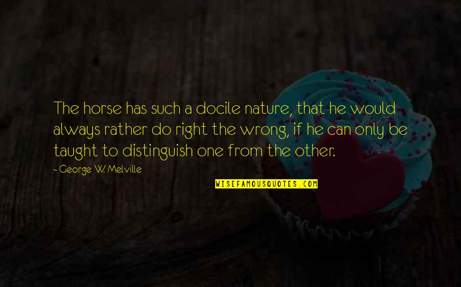 Wrong From Right Quotes By George W. Melville: The horse has such a docile nature, that