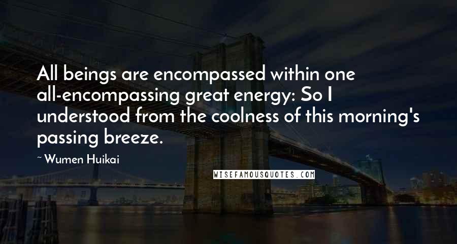 Wumen Huikai quotes: All beings are encompassed within one all-encompassing great energy: So I understood from the coolness of this morning's passing breeze.