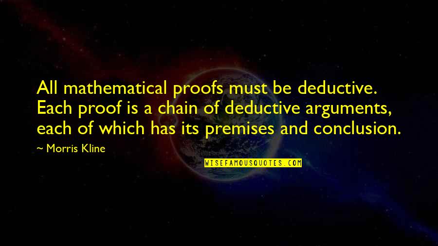 Wwcd Fm Quotes By Morris Kline: All mathematical proofs must be deductive. Each proof Wwcd Fm Quotes By Morris Kline: All mathematical proofs must be deductive. Each proof