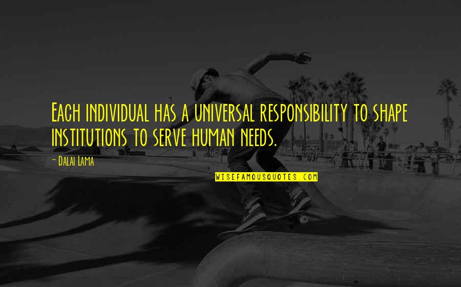 Wyble Collection Quotes By Dalai Lama: Each individual has a universal responsibility to shape