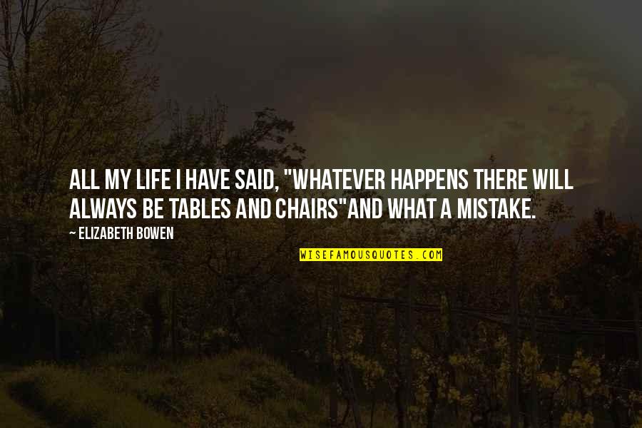 X F X Tables Quotes By Elizabeth Bowen: All my life I have said, "Whatever happens