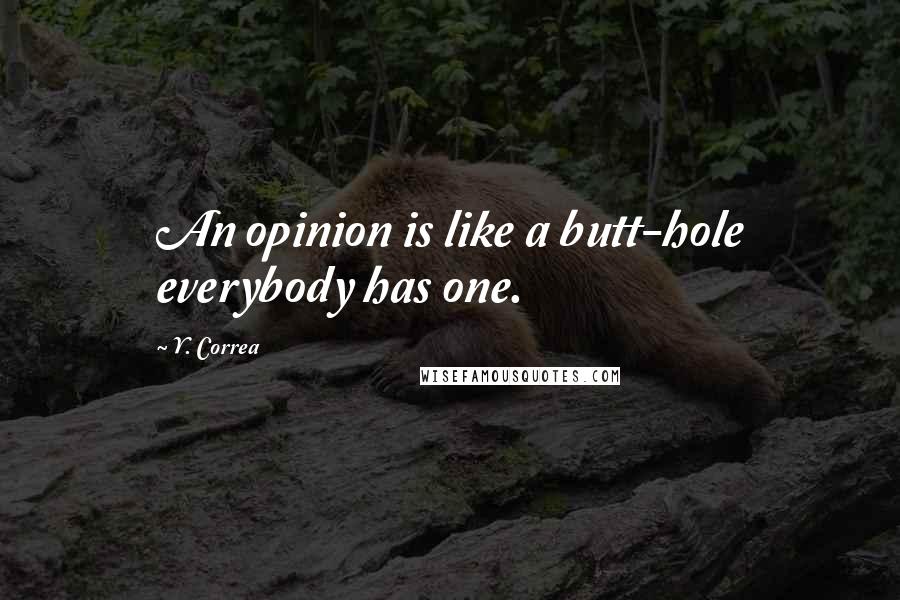 Y. Correa quotes: An opinion is like a butt-hole everybody has one. Y. Correa quotes: An opinion is like a butt-hole everybody has one.