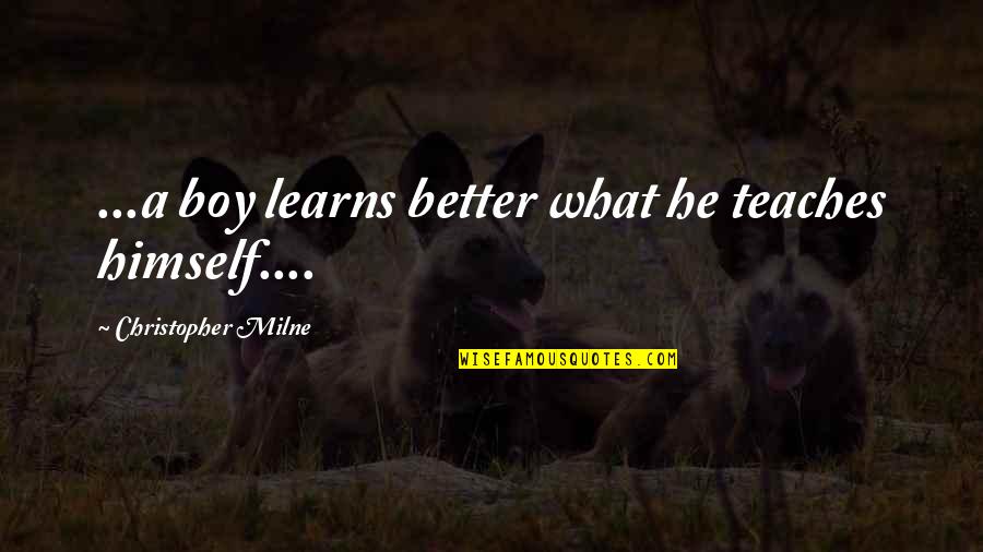 Yamtastic Quotes By Christopher Milne: ...a boy learns better what he teaches himself.... Yamtastic Quotes By Christopher Milne: ...a boy learns better what he teaches himself....