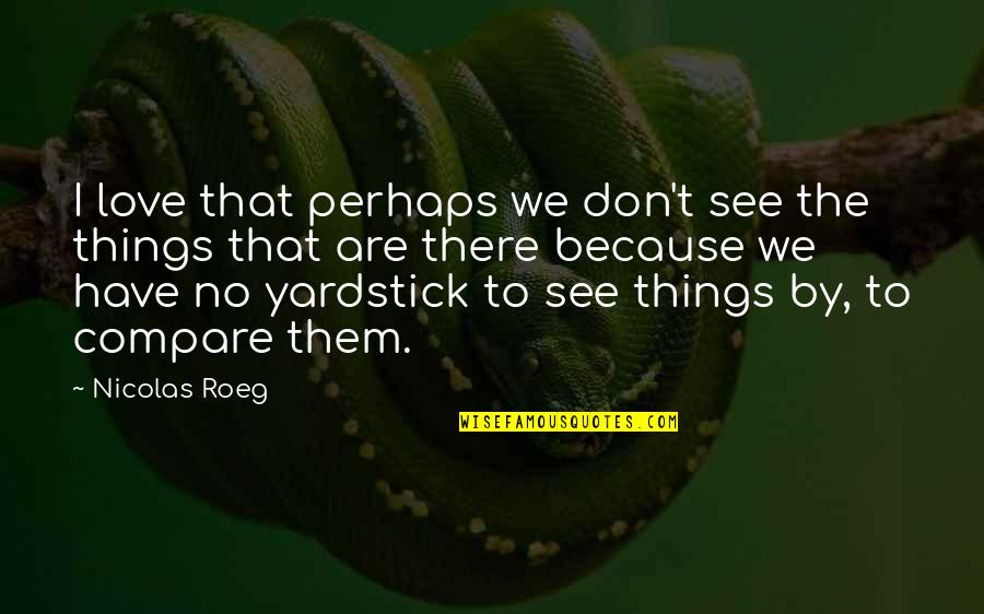 Yardstick Quotes By Nicolas Roeg: I love that perhaps we don't see the Yardstick Quotes By Nicolas Roeg: I love that perhaps we don't see the