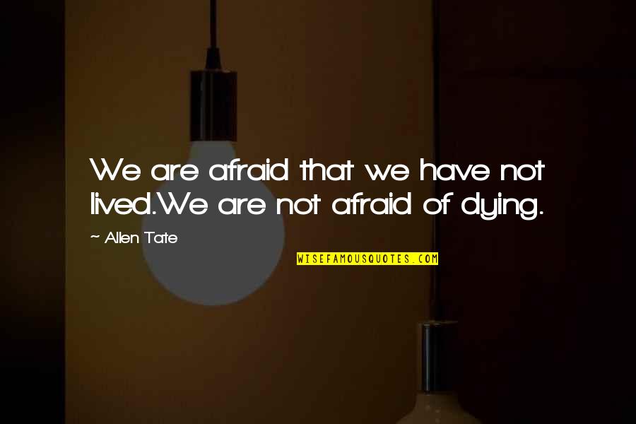 Ydrys Quotes By Allen Tate: We are afraid that we have not lived.We
