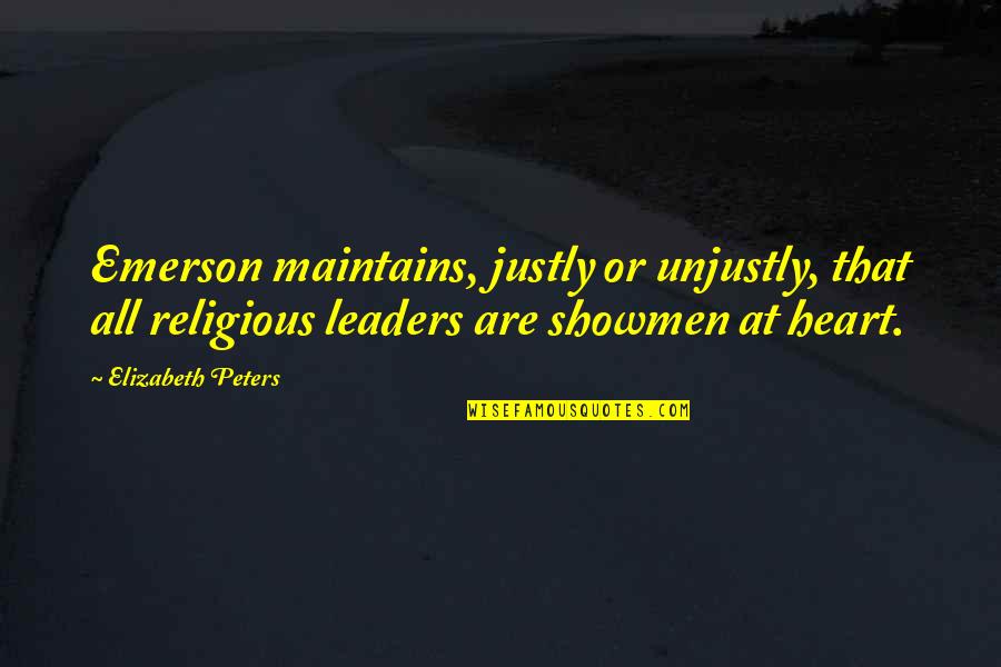 Yejide Sekou Quotes By Elizabeth Peters: Emerson maintains, justly or unjustly, that all religious