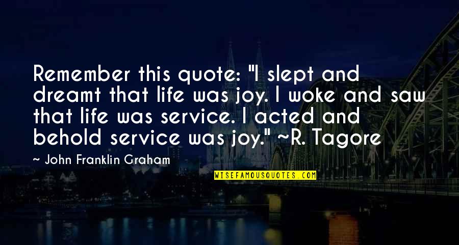 Yelizaveta Svilova Quotes By John Franklin Graham: Remember this quote: "I slept and dreamt that