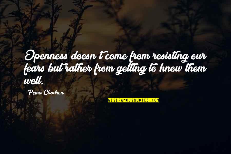 Yellow Motivation Quotes By Pema Chodron: Openness doesn't come from resisting our fears but