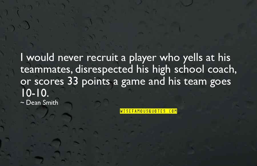 Yells Quotes By Dean Smith: I would never recruit a player who yells
