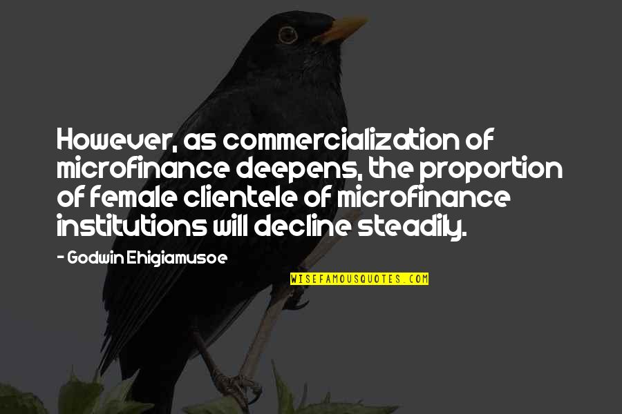 Yesterdreams Quotes By Godwin Ehigiamusoe: However, as commercialization of microfinance deepens, the proportion