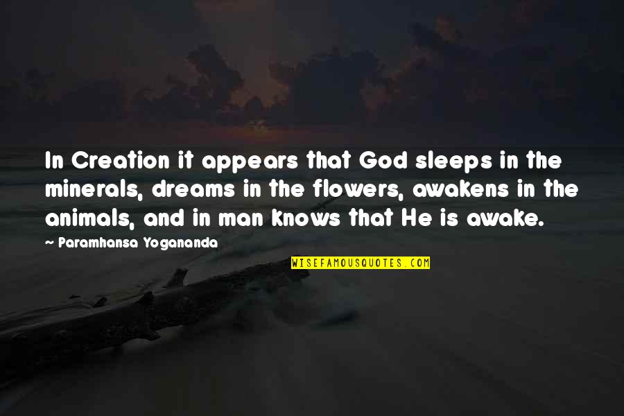 Yogananda Quotes By Paramhansa Yogananda: In Creation it appears that God sleeps in Yogananda Quotes By Paramhansa Yogananda: In Creation it appears that God sleeps in