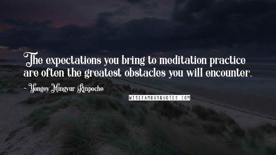 Yongey Mingyur Rinpoche quotes: The expectations you bring to meditation practice are often the greatest obstacles you will encounter.