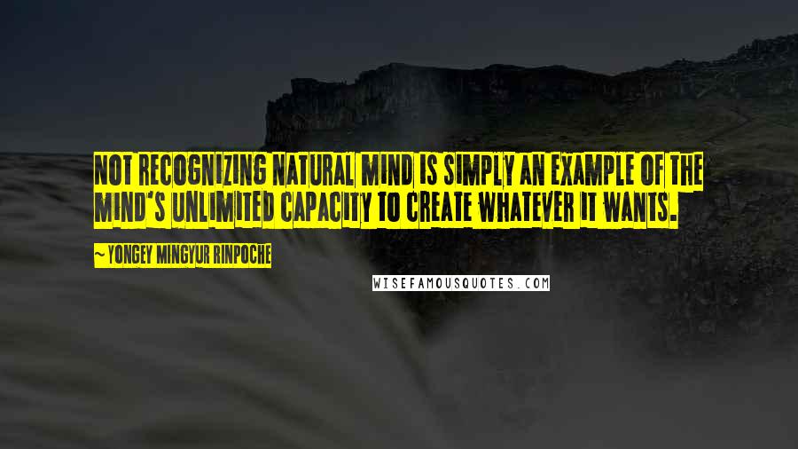 Yongey Mingyur Rinpoche quotes: Not recognizing natural mind is simply an example of the mind's unlimited capacity to create whatever it wants.