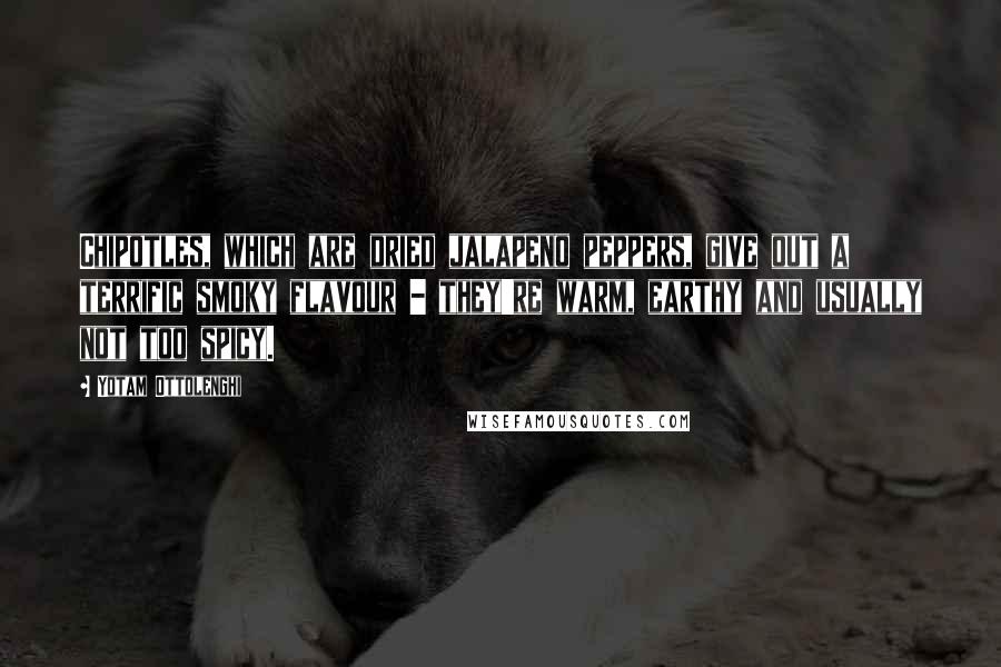 Yotam Ottolenghi quotes: Chipotles, which are dried jalapeno peppers, give out a terrific smoky flavour - they're warm, earthy and usually not too spicy.