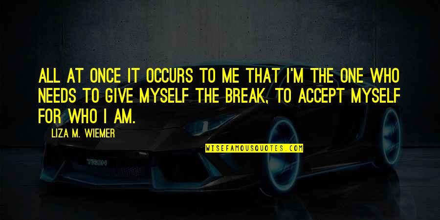 You Accept Me For Who I Am Quotes By Liza M. Wiemer: All at once it occurs to me that