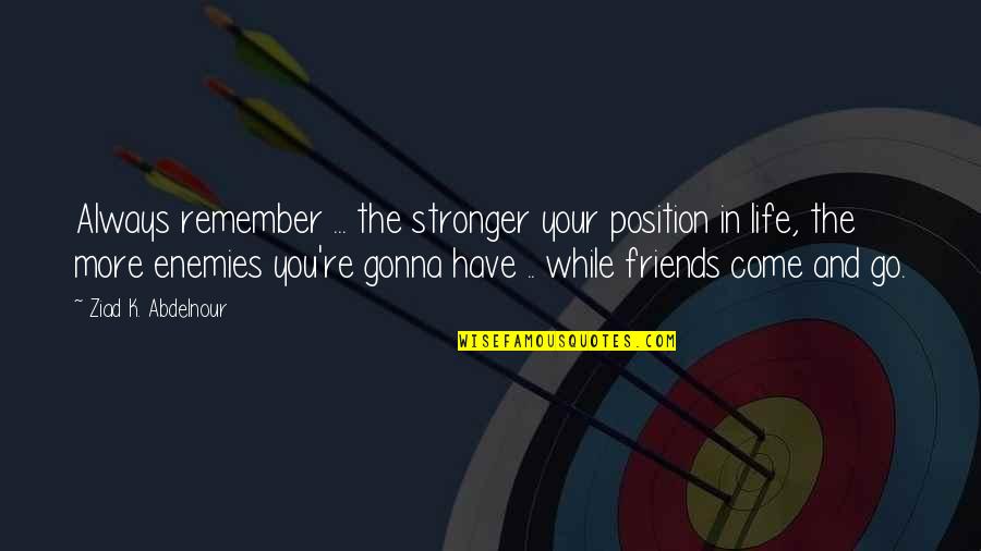 You Always Have Your Friends Quotes By Ziad K. Abdelnour: Always remember ... the stronger your position in