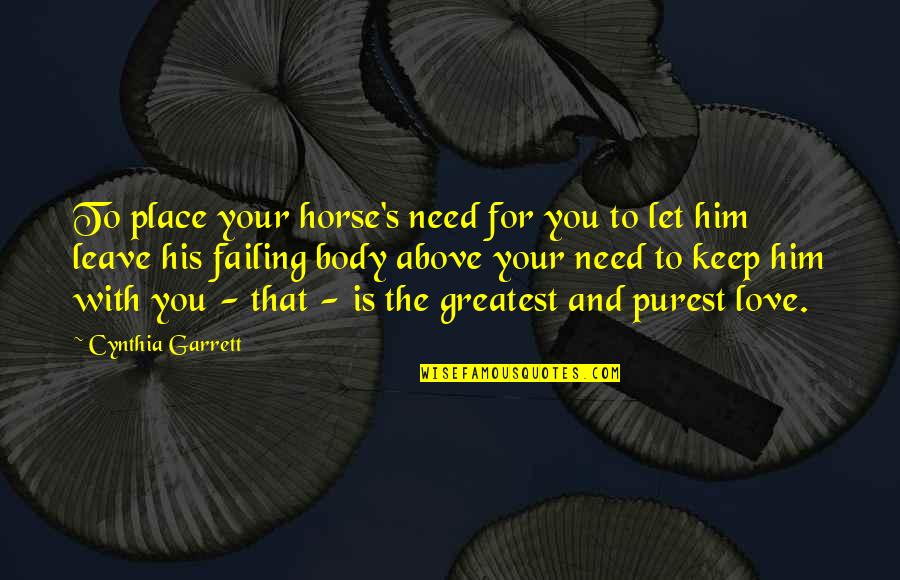 You And Your Horse Quotes By Cynthia Garrett: To place your horse's need for you to You And Your Horse Quotes By Cynthia Garrett: To place your horse's need for you to